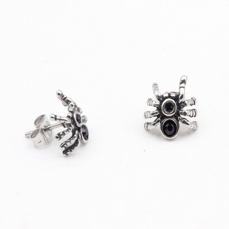 PO-303 Insect Spider Earrings with Black Stone 