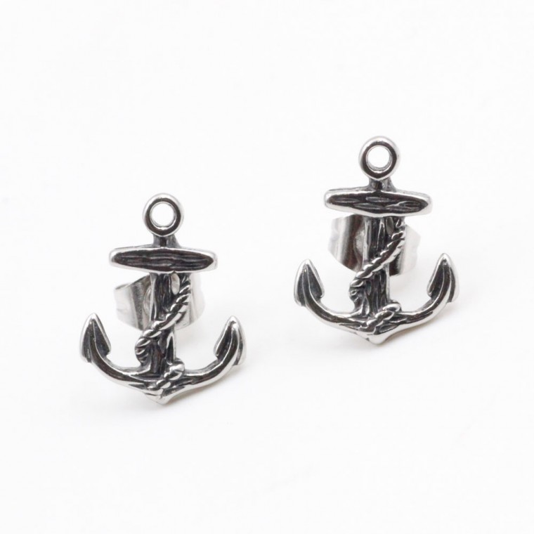 PO-307 Earrings  Anchor Silver in Stainless Steel Ideal Gift