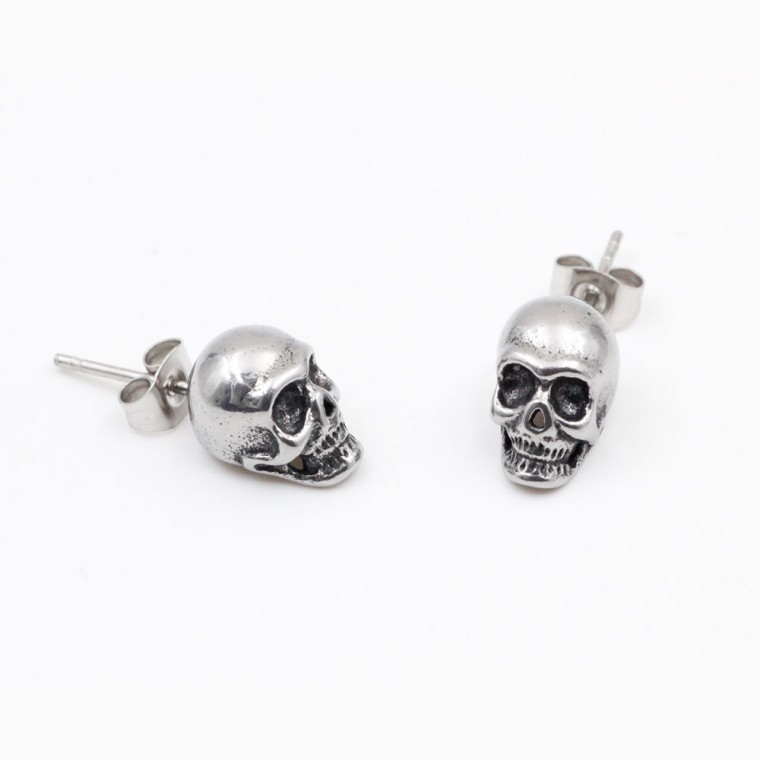 PO-308 Earrings  Skull Silver in Stainless Steel Ideal Gift