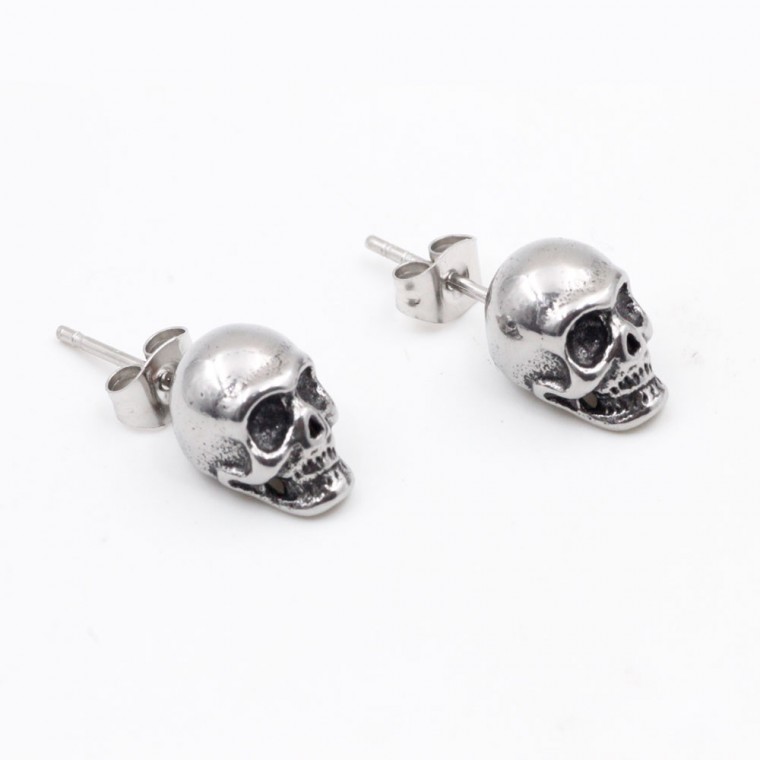 PO-308 Earrings  Skull Silver in Stainless Steel Ideal Gift