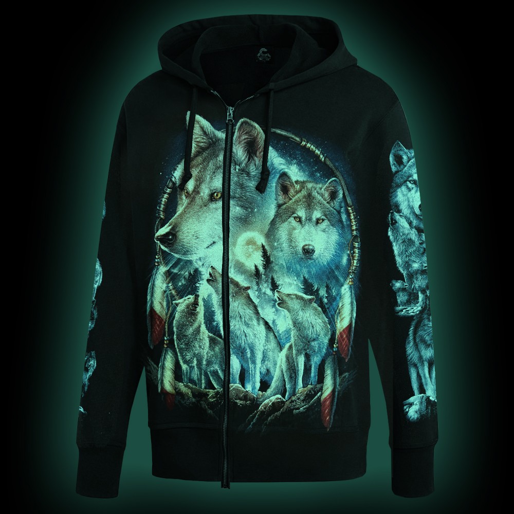 H-A689 Hoodie with Wolves in the night Glow in the Dark
