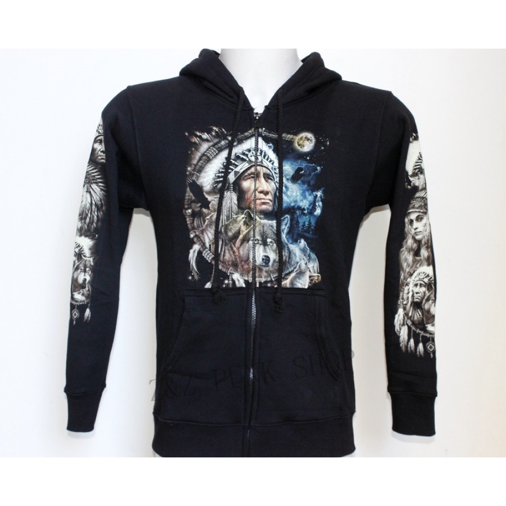 H-F002 Hoodie Wolf Indian Man and Dreamcatcher