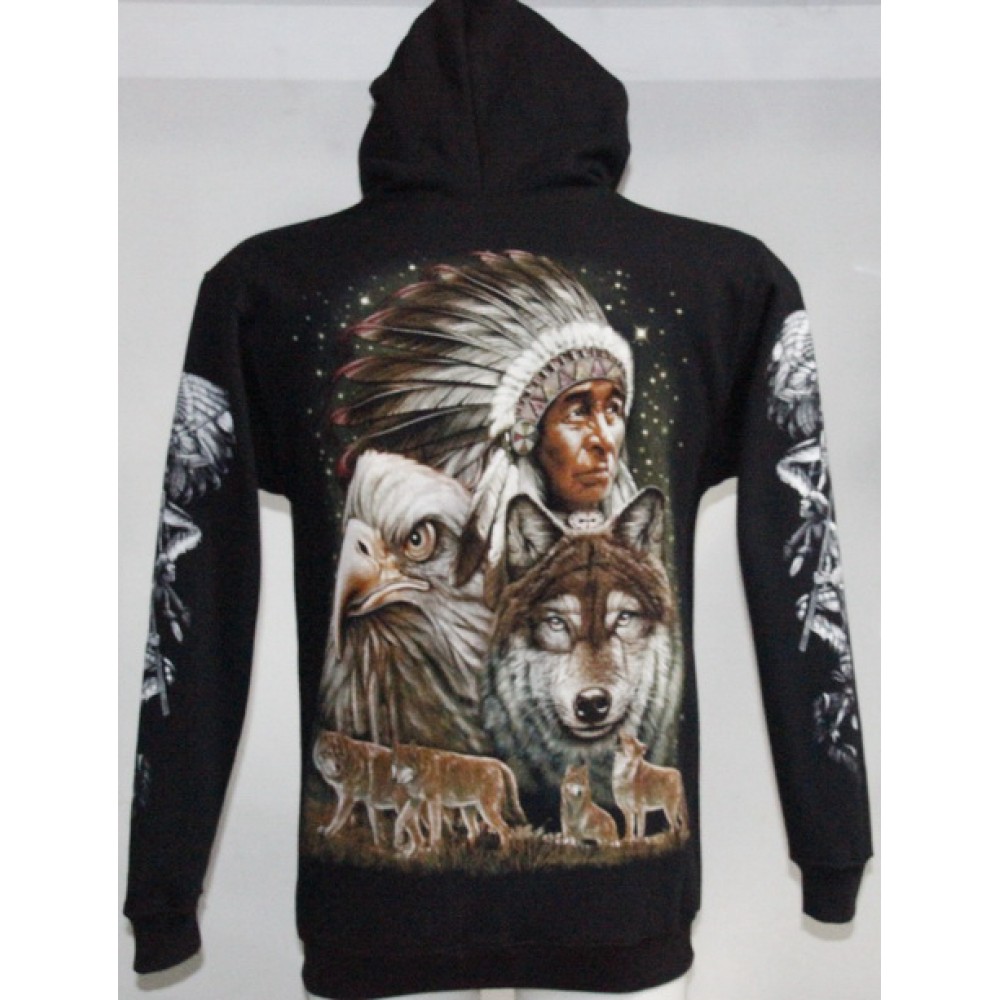 H-4233 Hoodie Wolf and Indian Man