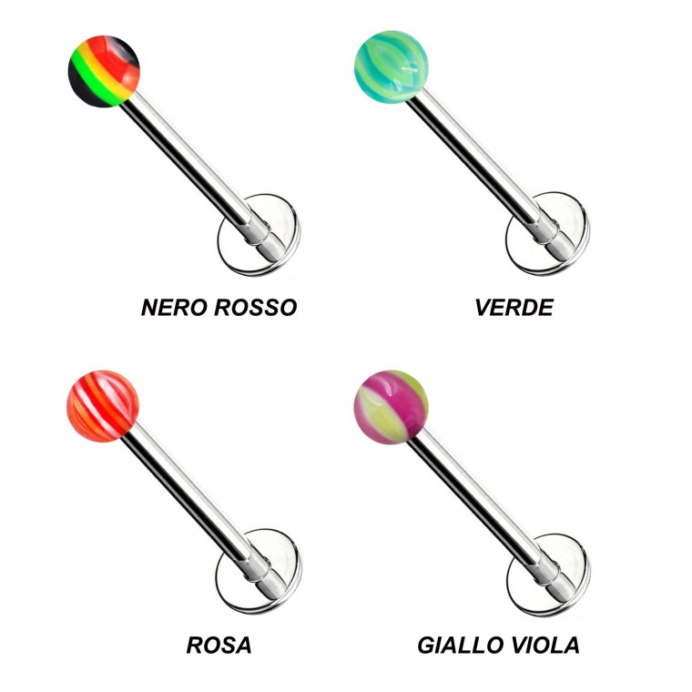 PC-003 Piercing Labret Pallina Acrilica Motivo a strisce PC-003 Piercing Labret Pallina Acrilica Motivo a strisce