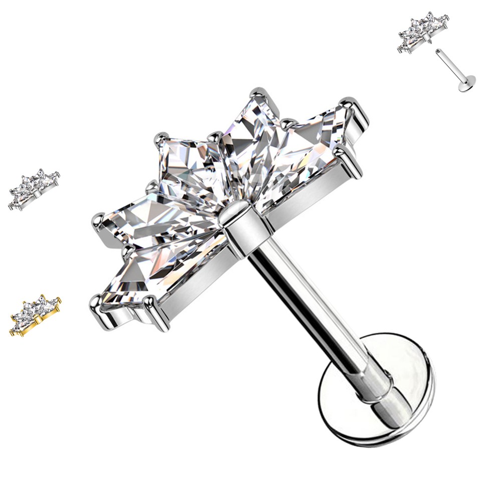 PC-031 Labret Piercing with Half Crystal Flower