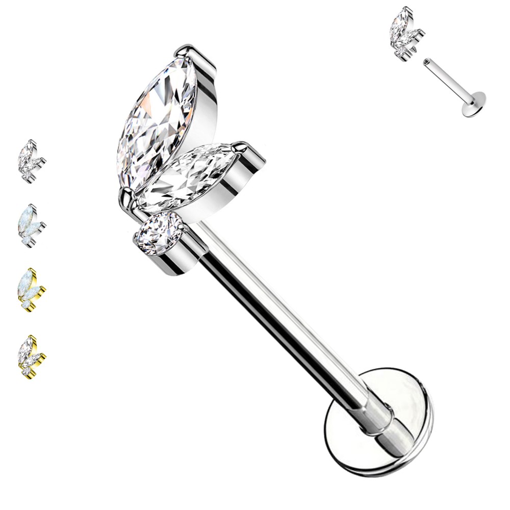 PC-045A Labret Piercing with THREE Crystals
