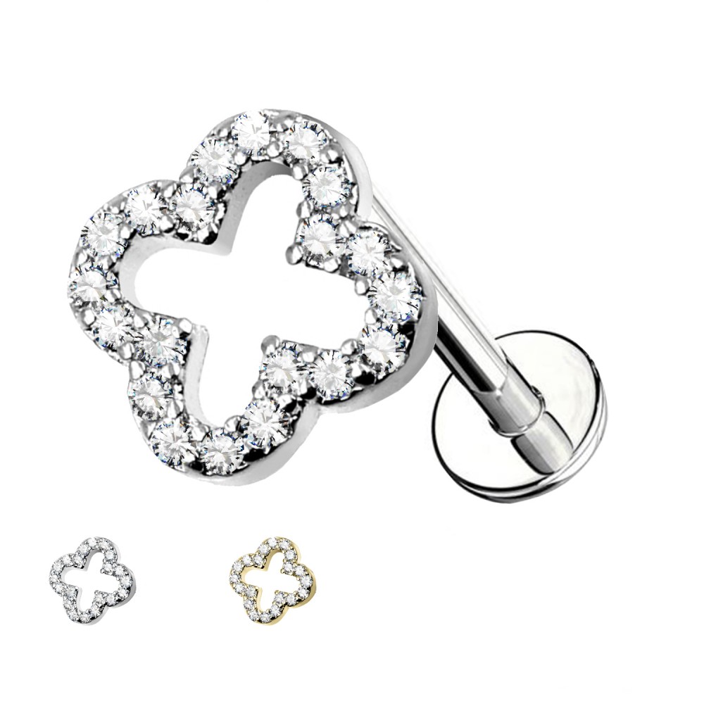 PC-054 Cartilage Stud Clover with crystal