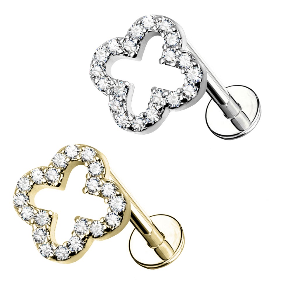 PC-054 Cartilage Stud Clover with crystal