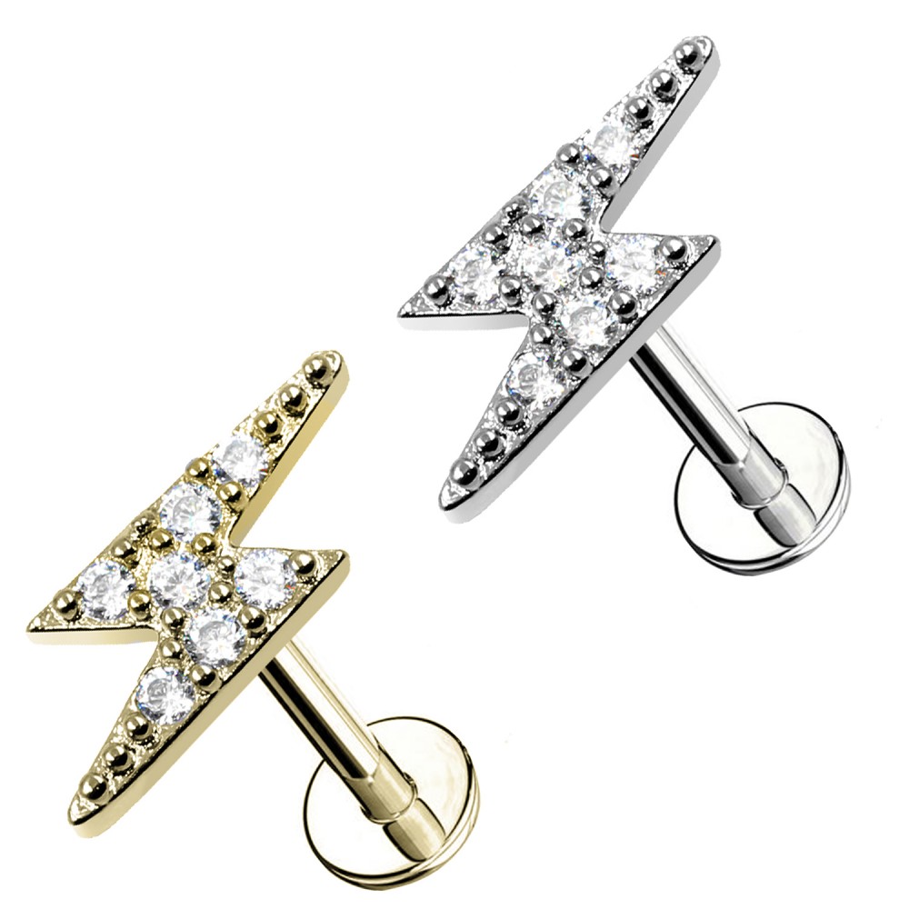 PC-056 Cartilage Stud Lightning Flash with Crystals