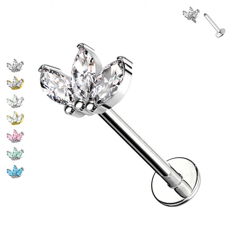 PC-090 Piercing Labret with 3 Crystals