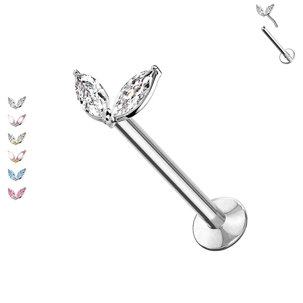 PC-098 Piercing Labret Push-in Threadless with Two Crystals
