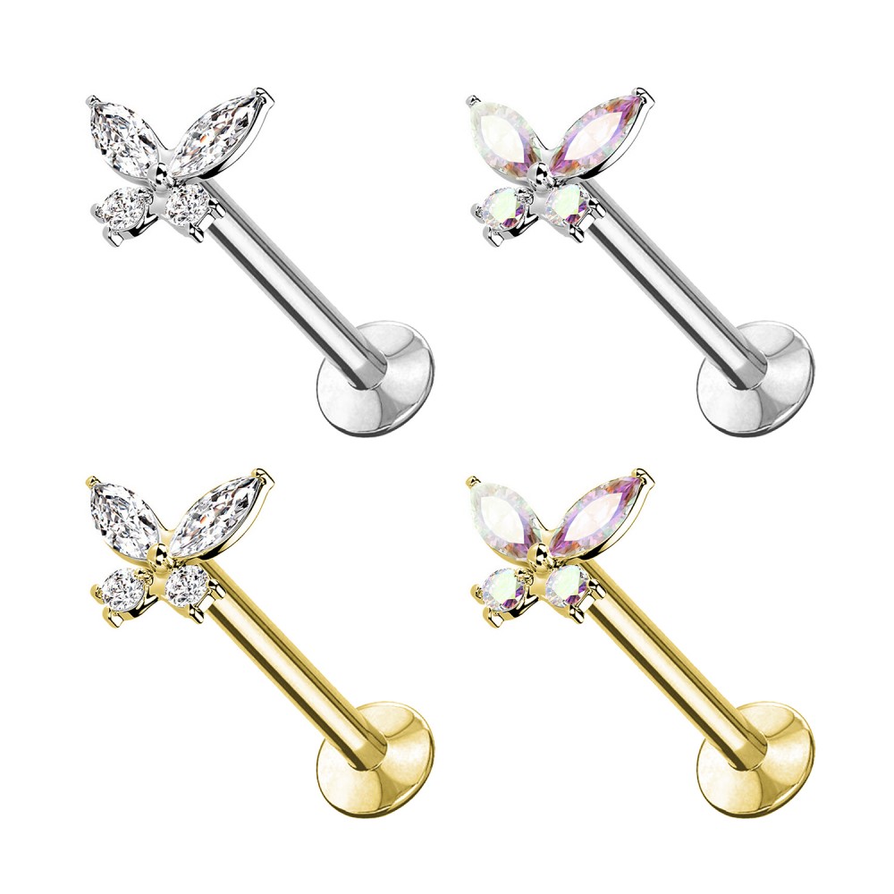 PC-102 Piercing Labret Push-in Threadless with Butterfly