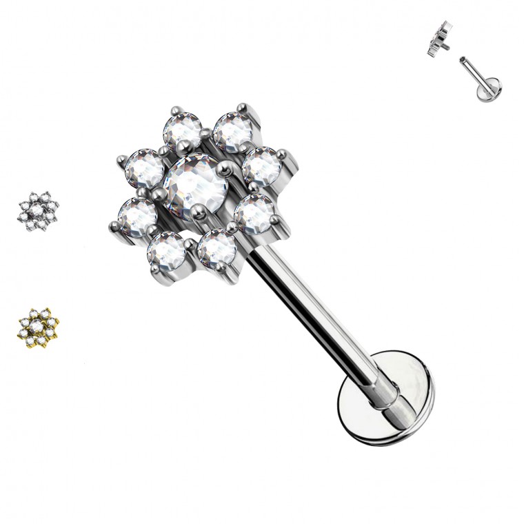 PC-159 Labret Piercing in Snowflake Shaped Crystals