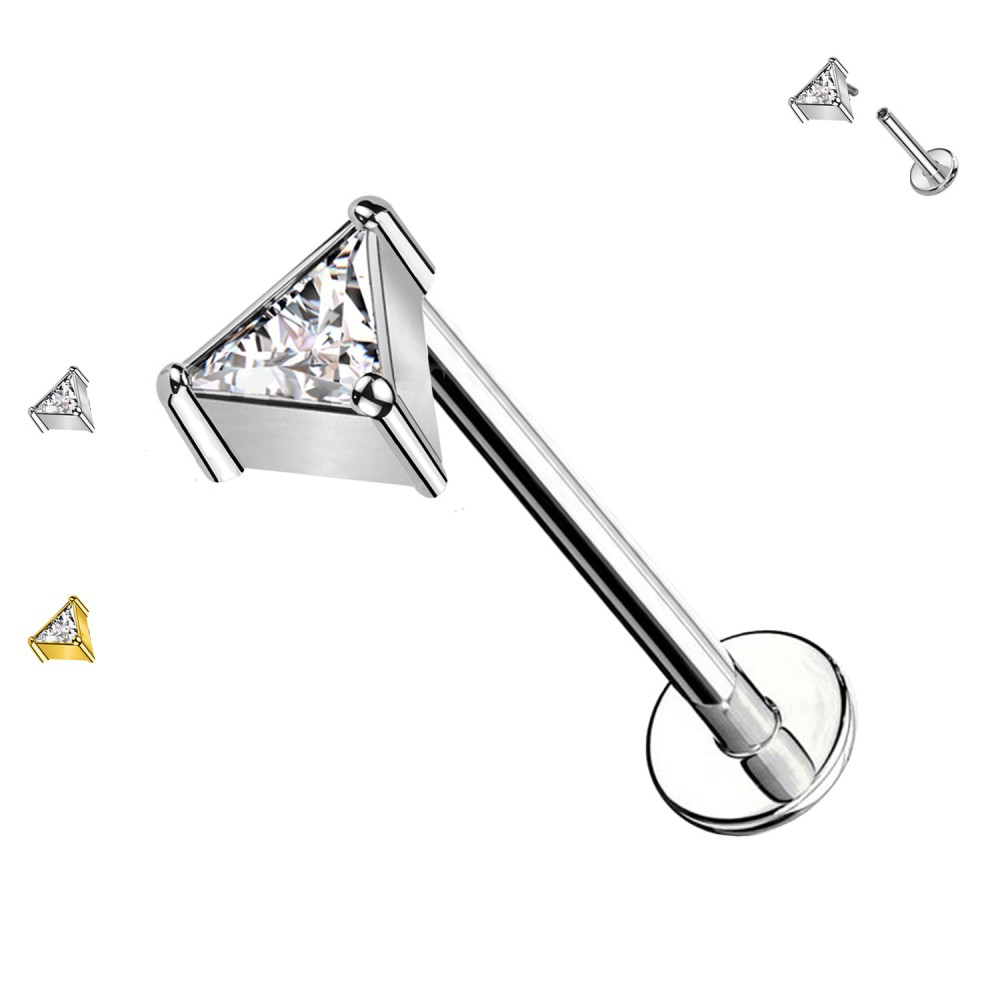 PC-160 Piercing Labret with Internal Thread and Triangle Shaped Stone