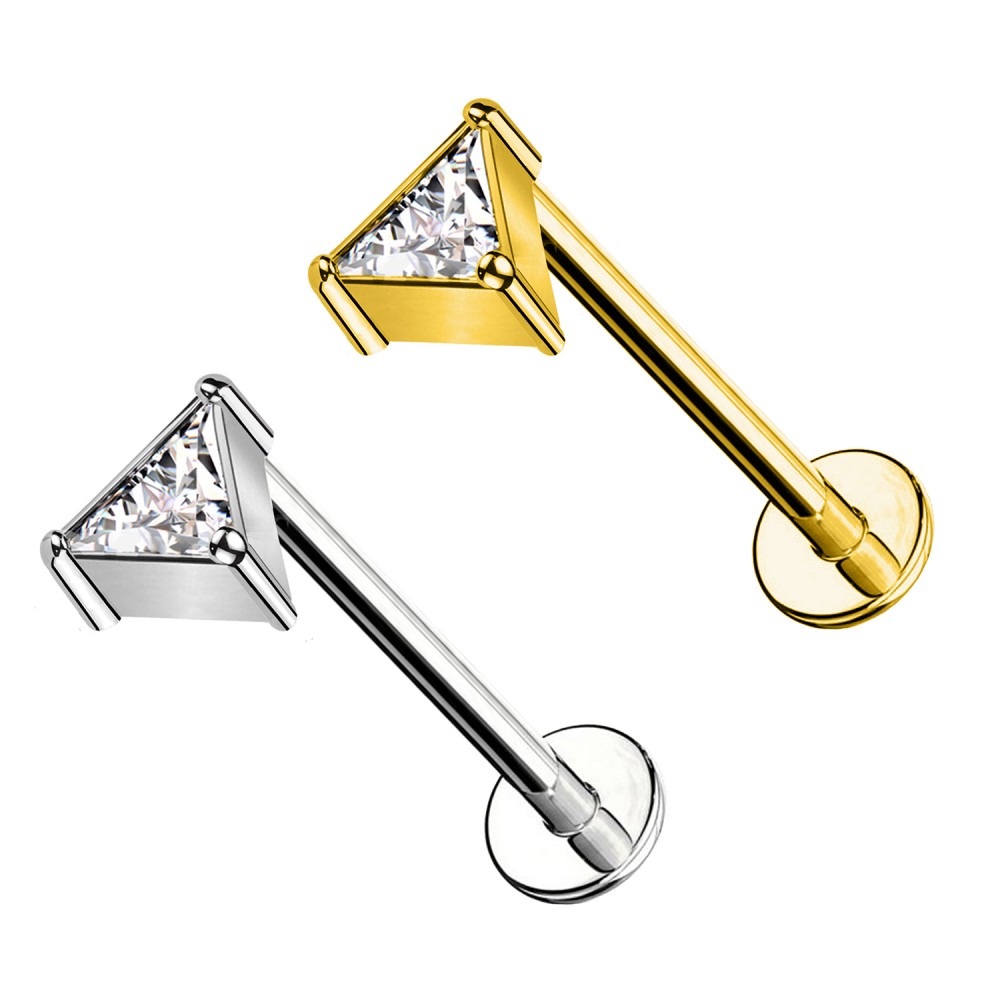PC-160 Piercing Labret with Internal Thread and Triangle Shaped Stone