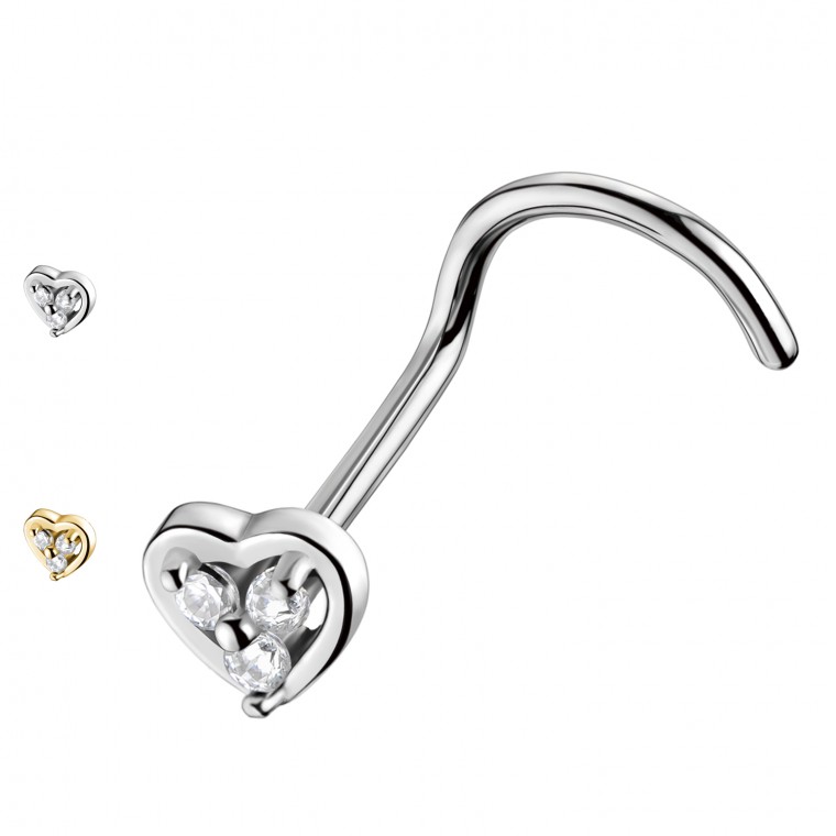 PB-072 Stud Naso con Cristalli a Forma di Cuore