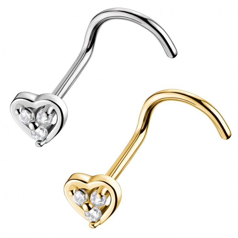PB-072 Stud Naso con Cristalli a Forma di Cuore