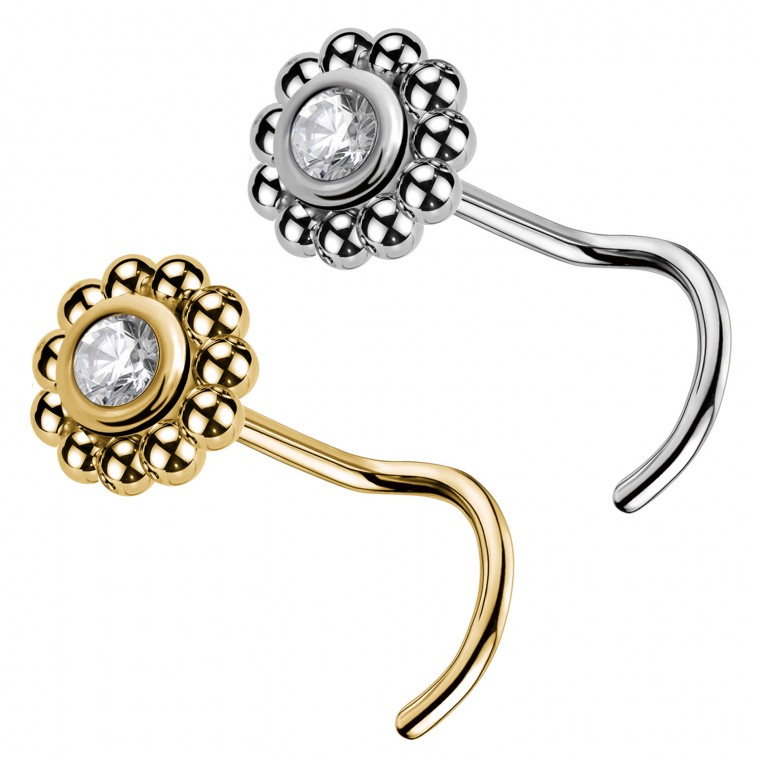 PB-073 Stud Naso con Cristalli a Forma di Fiore