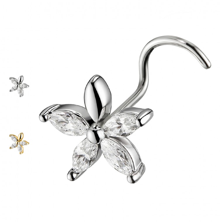 PB-075 Stud Naso con Cristalli a Forma di Fiore