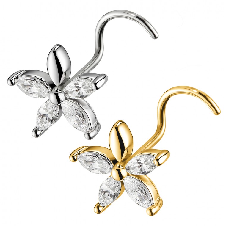 PB-075 Stud Naso con Cristalli a Forma di Fiore