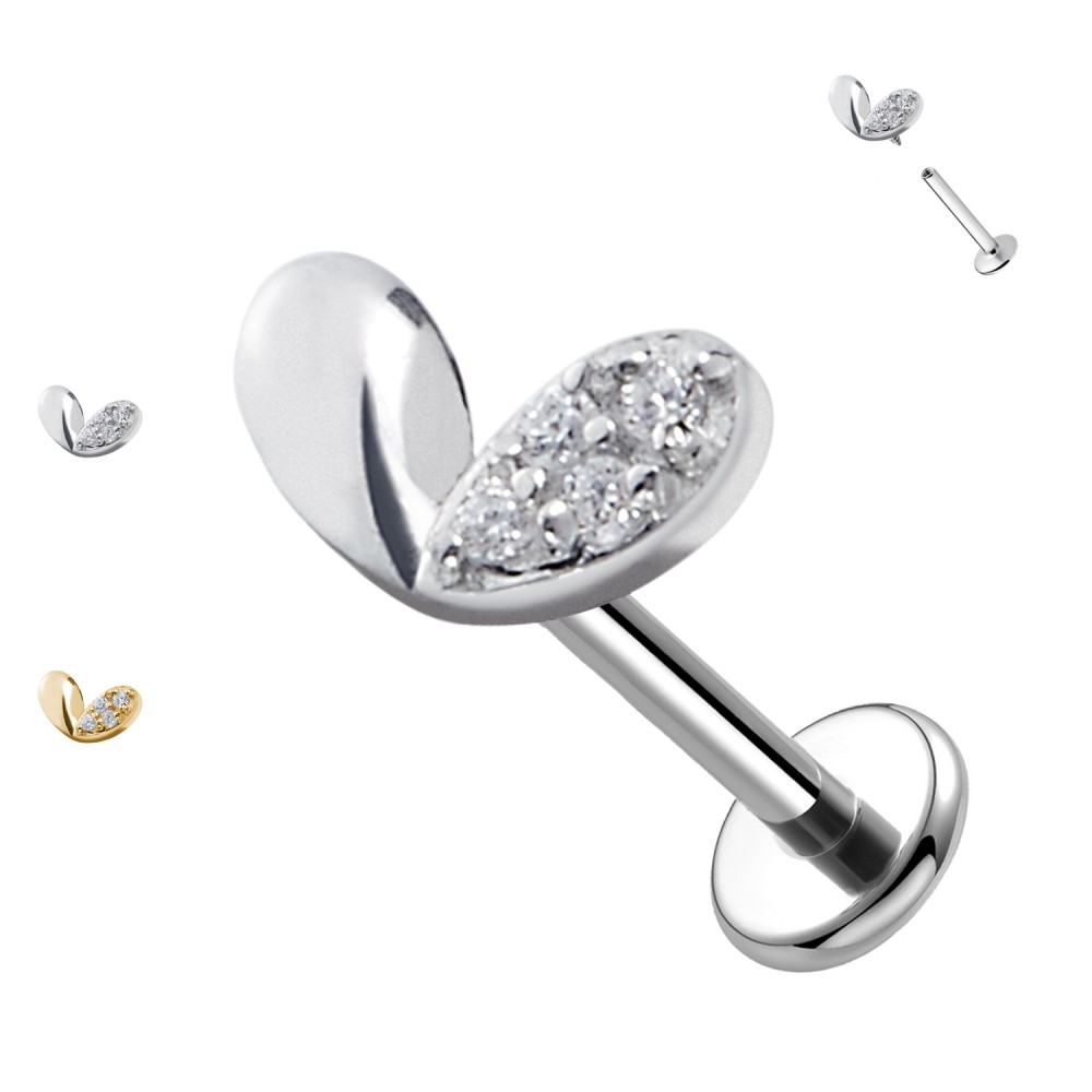 PC-216 Piercing Labret a Forma di Cuore con Cristalli e con Filettatura Interna PC-216 Piercing Labret a Forma di Cuore con Cristalli e con Filettatura Interna