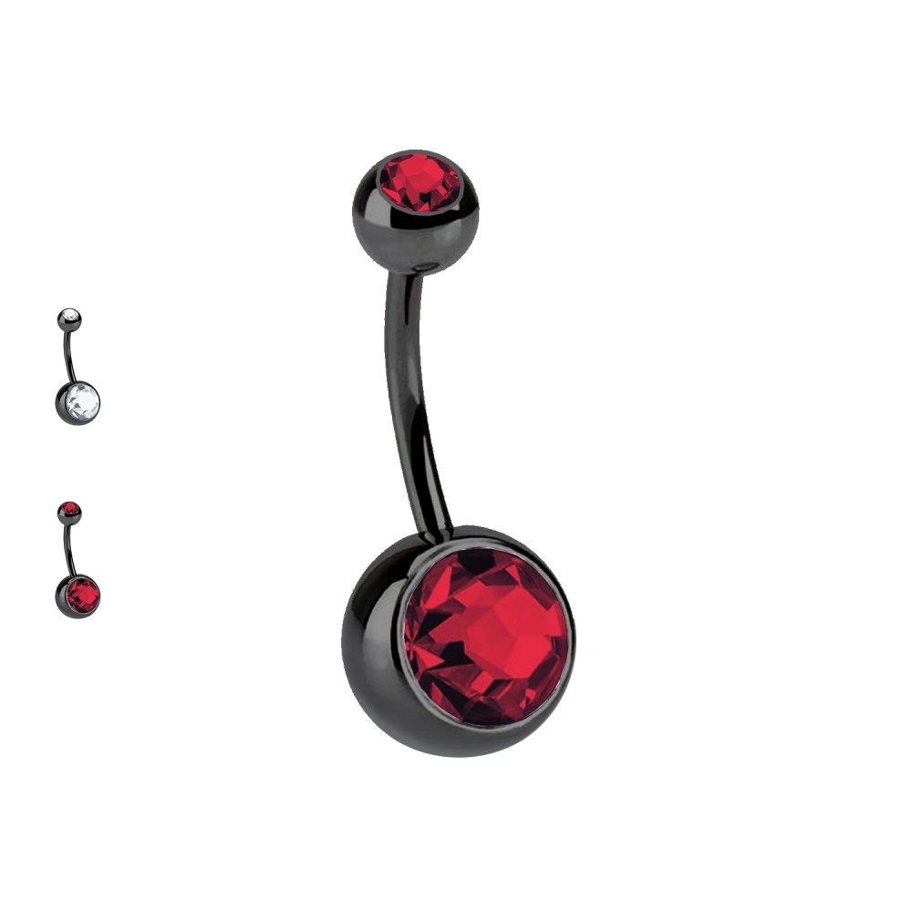 PD-008-NERO Navel Piercing with 2 Crystal 5/8 mm
