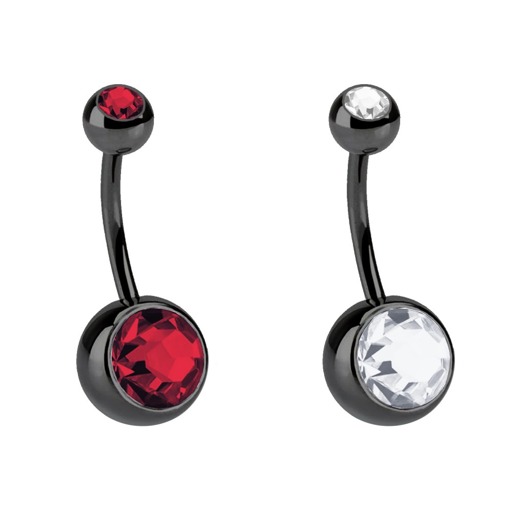 PD-008-NERO Navel Piercing with 2 Crystal 5/8 mm