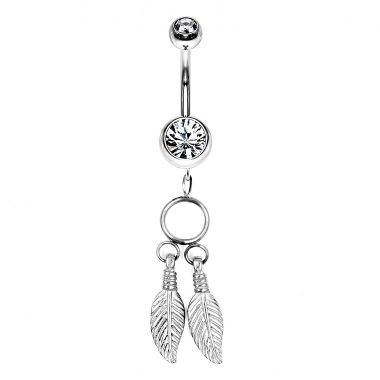 PD-067 Belly button piercing Banana Circle with Feathers