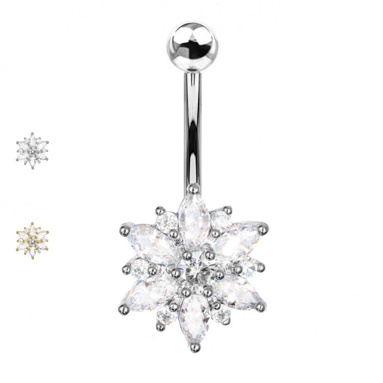 PD-117 Navel Piercing with Opal Flower Crystal 