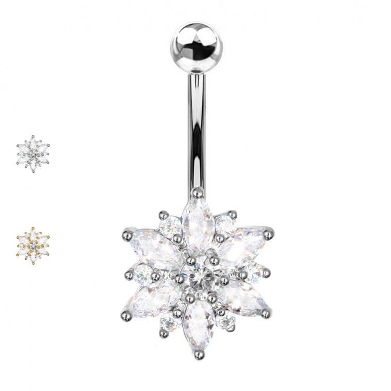 PD-117 Piercing Ombelico a Forma Cristallo Fiore  PD-117 Piercing Ombelico a Forma Cristallo Fiore