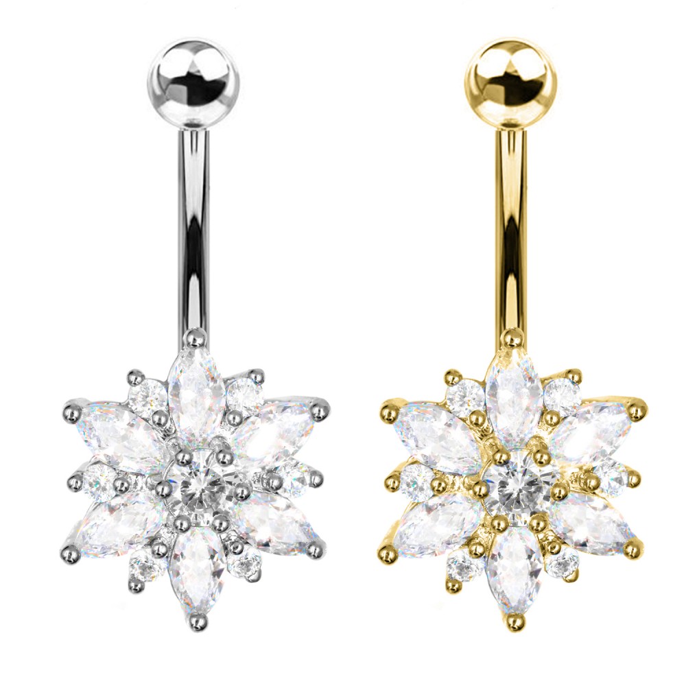 PD-117 Navel Piercing with Opal Flower Crystal PD-117 Navel Piercing with Opal Flower Crystal