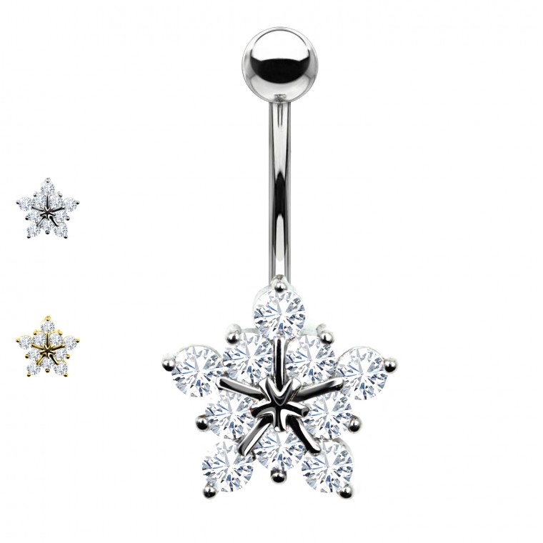 PD-118 Crystal Navel Piercing with Snowflake