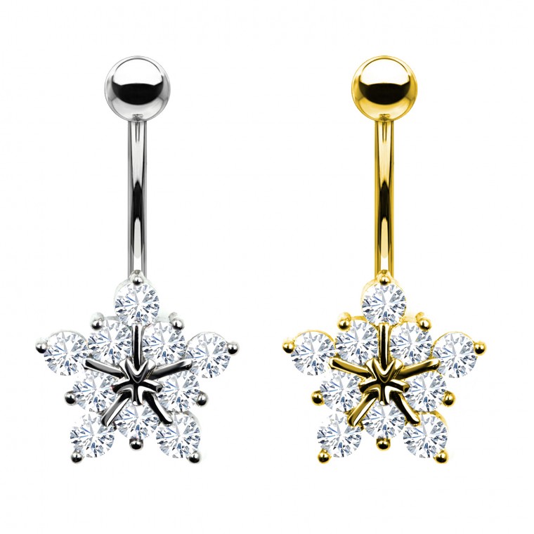 PD-118 Crystal Navel Piercing with Snowflake