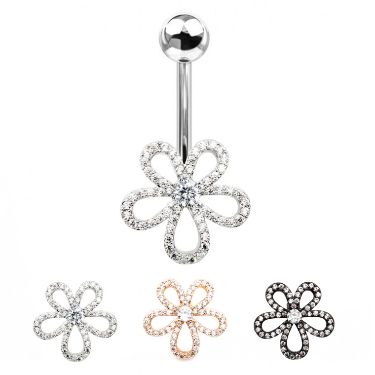 PD-136 Navel Piercing with Crystal Flower