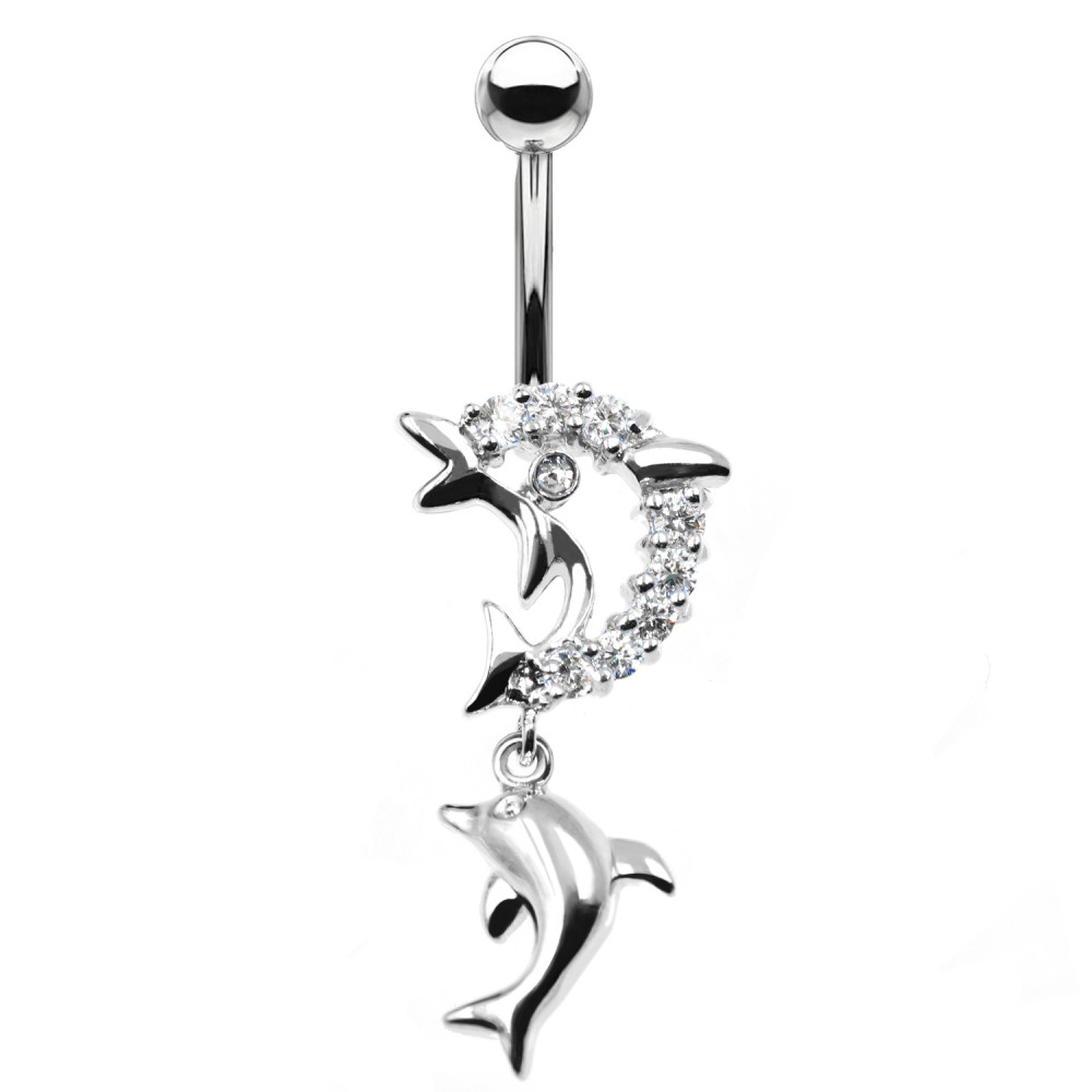 PD-161 Piercing  Banana Belly Button Dolphin Shape Crystal
