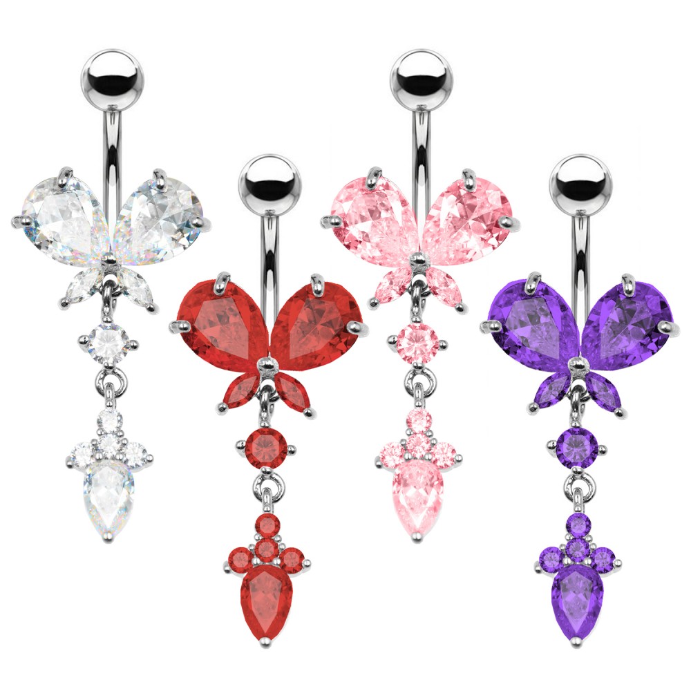PD-139 Piercing  Banana Belly Button Butterly with Pendant
