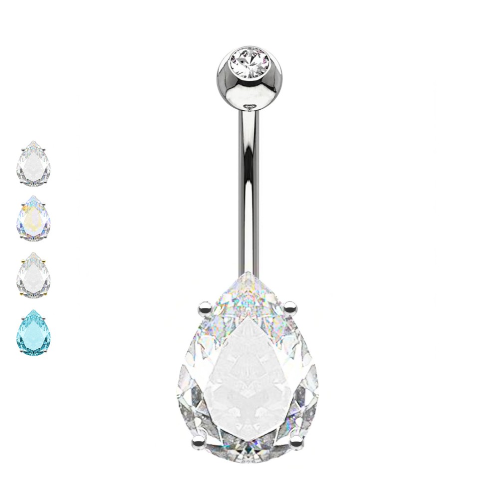 PD-175 Piercing Banana Belly Button with Teardrop shape Crystal