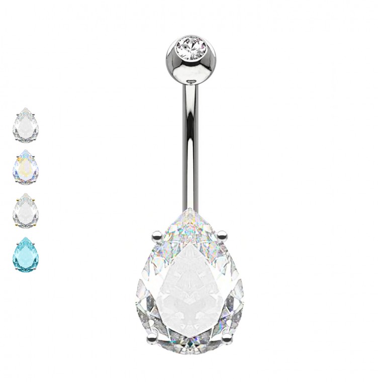 PD-175 Piercing Banana Belly Button with Teardrop shape Crystal