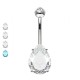 PD-175 Piercing Banana Belly Button with Teardrop shape Crystal