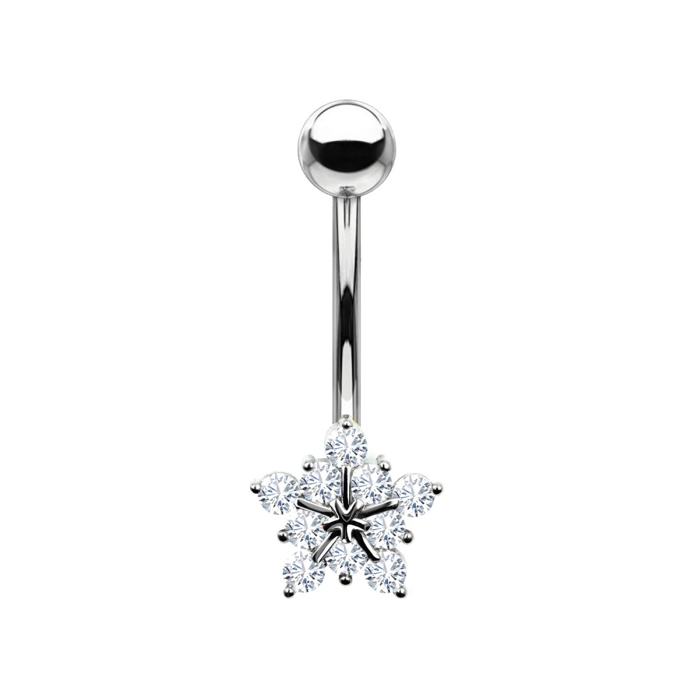 PD-183 Piercing Banana Belly Button with Crystal Snow Flake