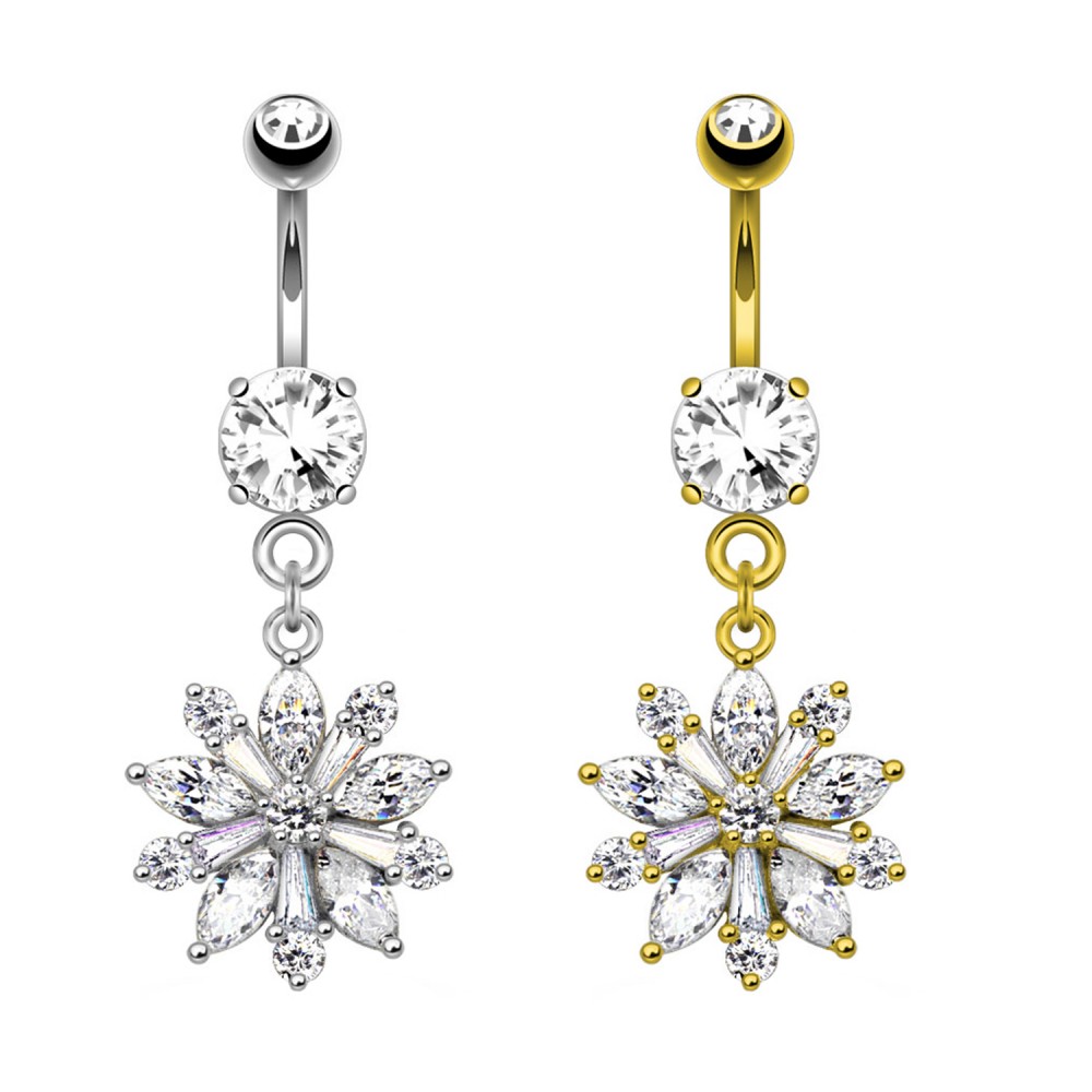 PD-224 Navel Piercing with Snowflake Crystal