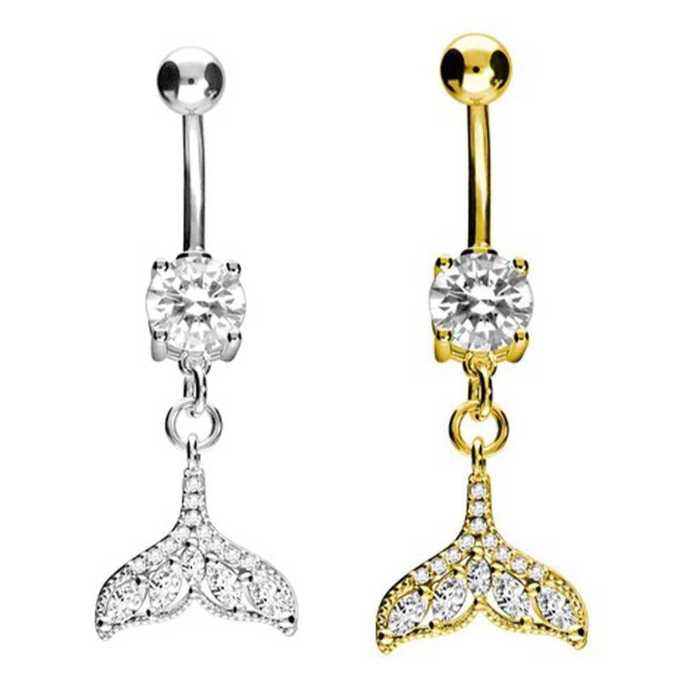 PD-235 Belly Button Piercing with Crystal Fishtail