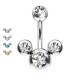 PD-206 Navel Piercing in Steel with Three Crystals