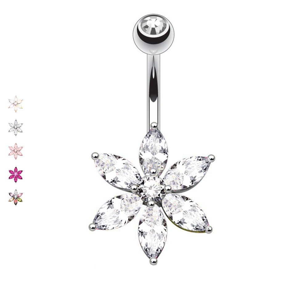 PD-208 Navel Piercing with Coloured Crystal made in Steel