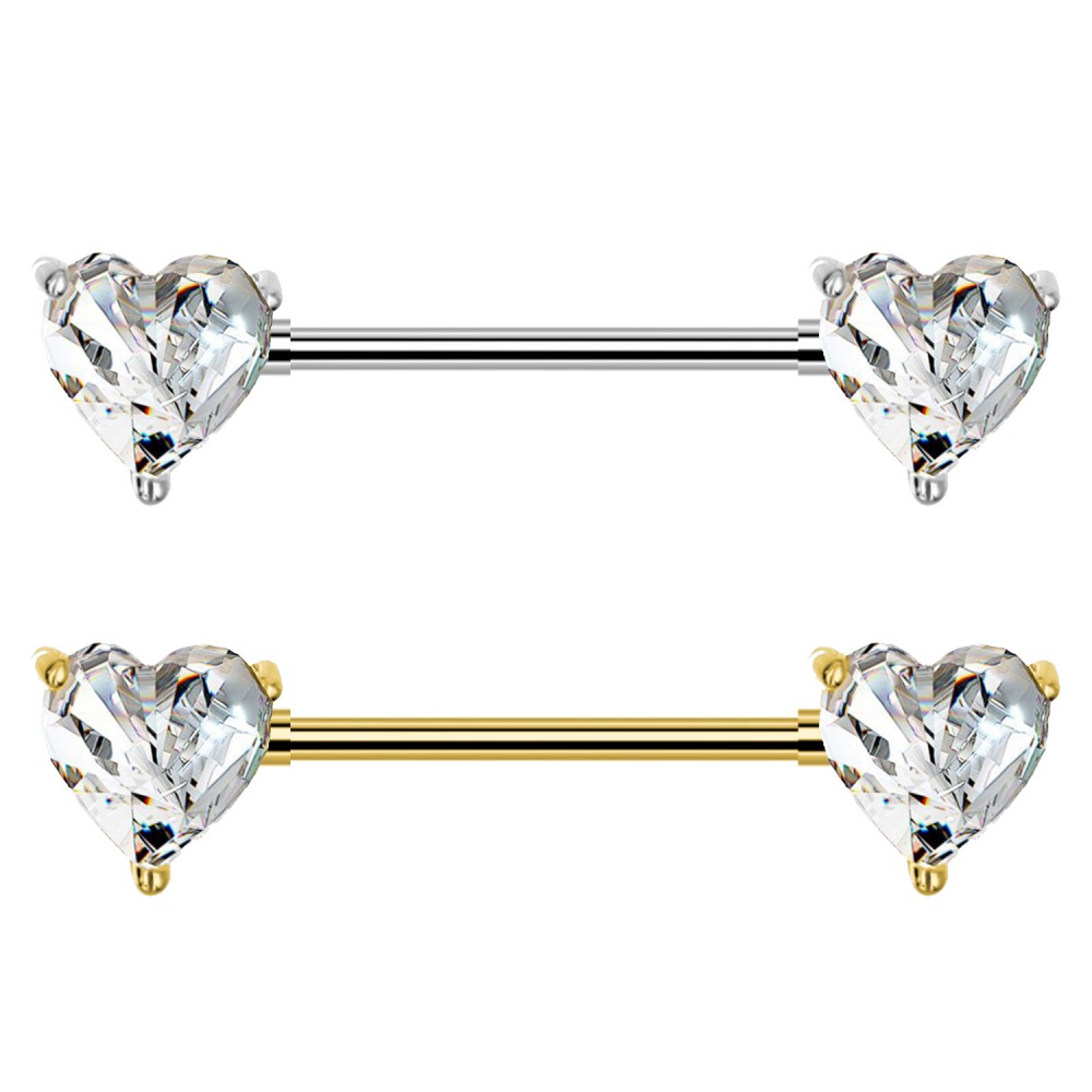 PL-110 Nipple Barbell with Heart Crystals