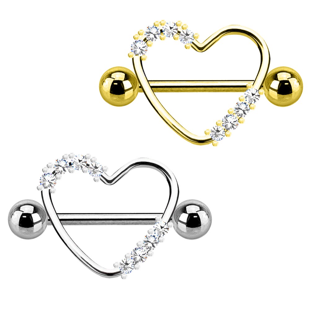 PL-081A Barbell Capezzolo con Cuore Cristalli