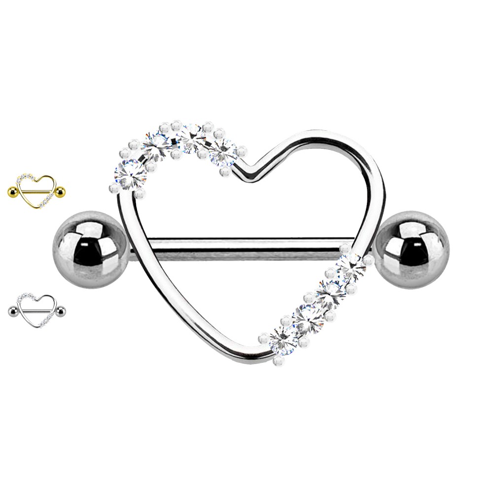 PL-081A Barbell Capezzolo con Cuore Cristalli