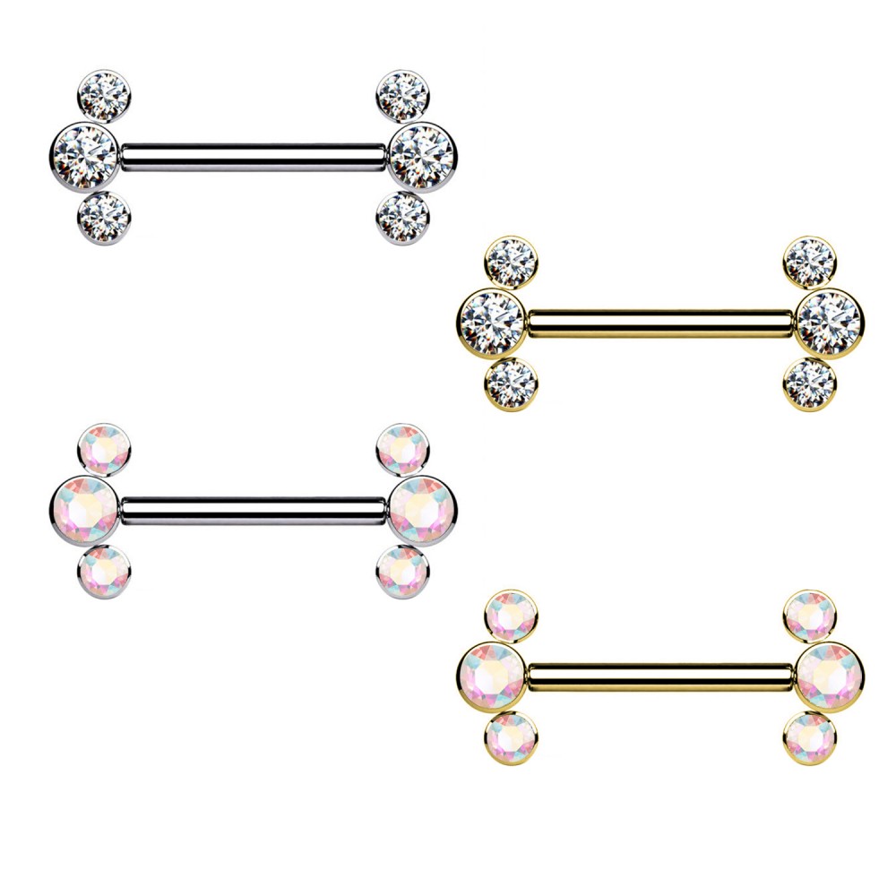 PL-104 Barbell Capezzolo senza Fili con 3 Cristalli Push-in PL-104 Barbell Capezzolo senza Fili con 3 Cristalli Push-in