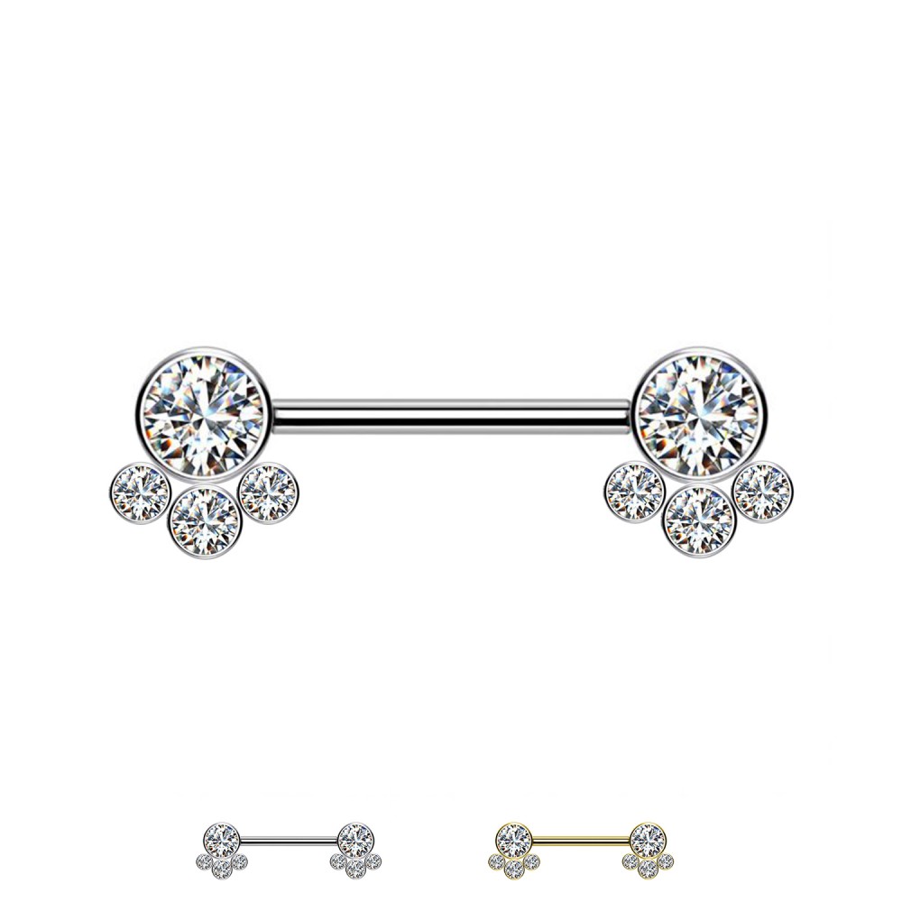 PL-108 Barbell Capezzolo con 4 Cristalli PL-108 Barbell Capezzolo con 4 Cristalli