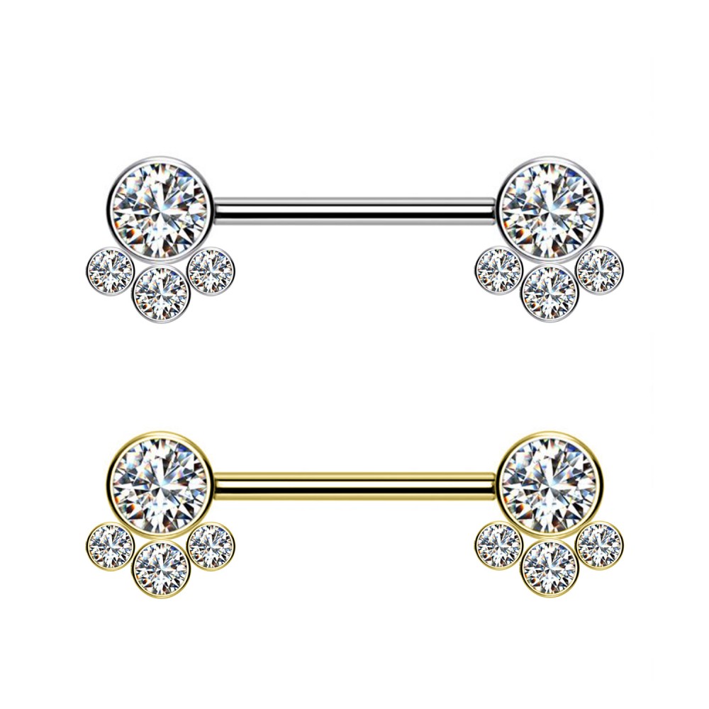 PL-108 Barbell Capezzolo con 4 Cristalli PL-108 Barbell Capezzolo con 4 Cristalli